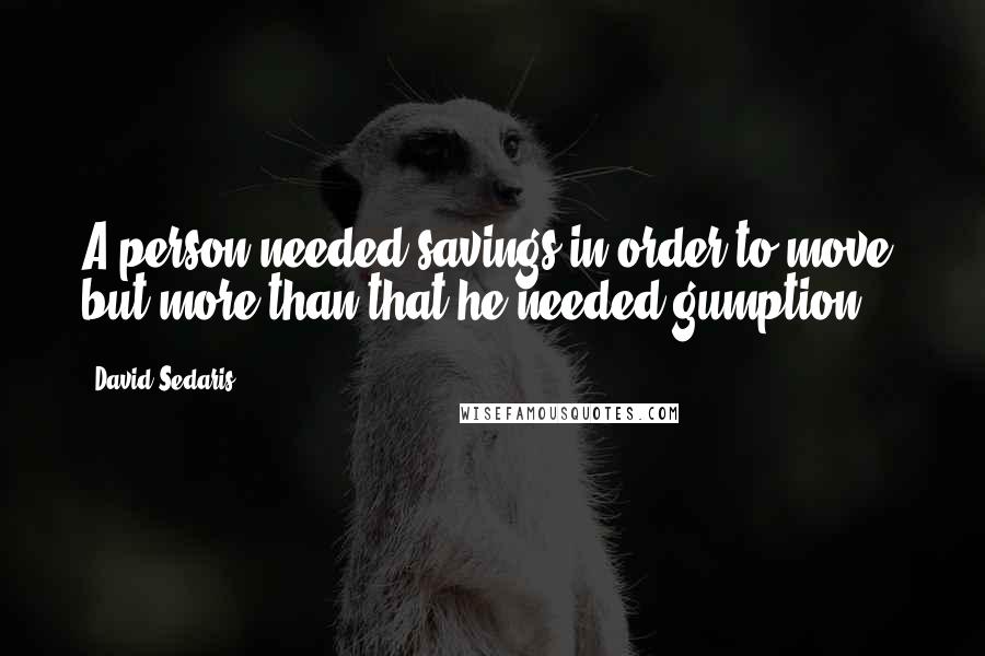 David Sedaris Quotes: A person needed savings in order to move, but more than that he needed gumption.