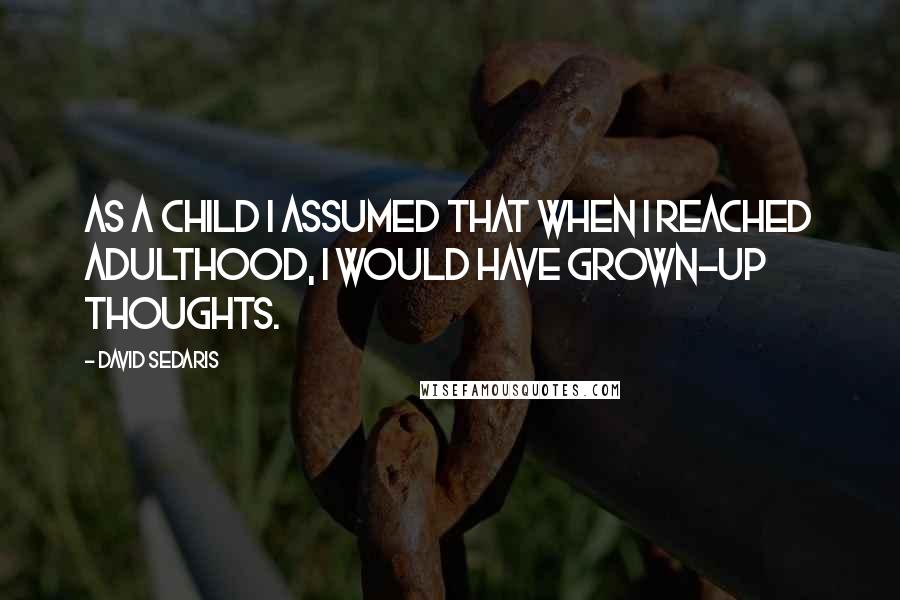 David Sedaris Quotes: As a child I assumed that when I reached adulthood, I would have grown-up thoughts.