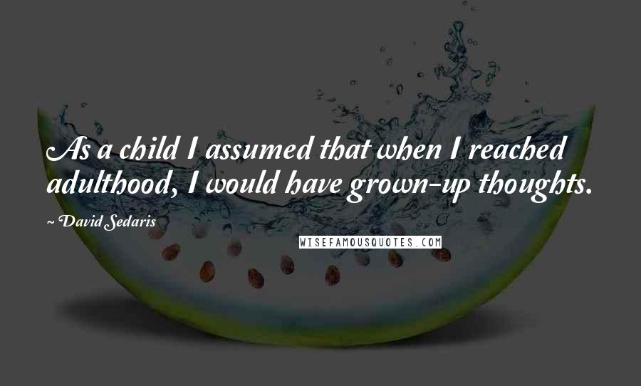 David Sedaris Quotes: As a child I assumed that when I reached adulthood, I would have grown-up thoughts.