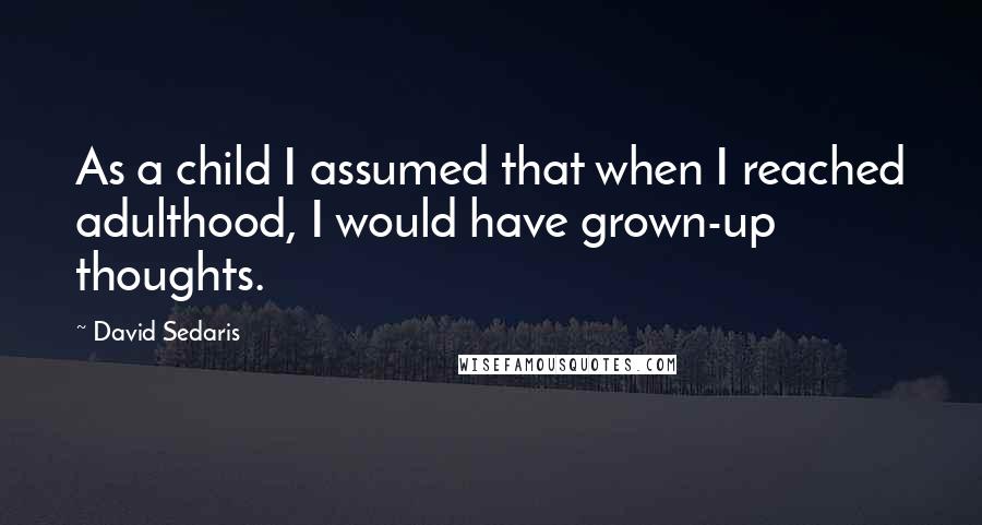 David Sedaris Quotes: As a child I assumed that when I reached adulthood, I would have grown-up thoughts.