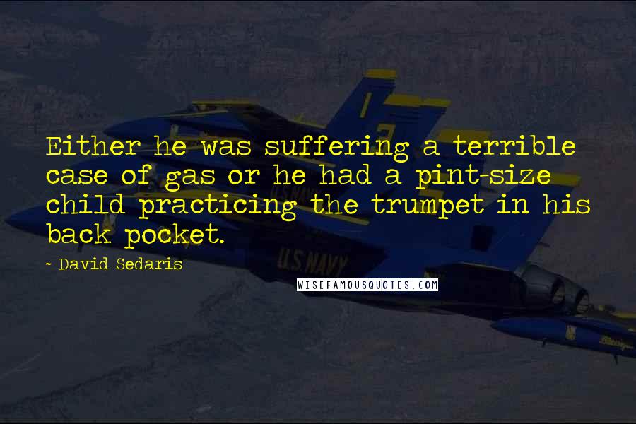 David Sedaris Quotes: Either he was suffering a terrible case of gas or he had a pint-size child practicing the trumpet in his back pocket.