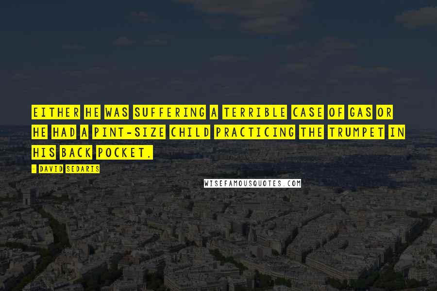 David Sedaris Quotes: Either he was suffering a terrible case of gas or he had a pint-size child practicing the trumpet in his back pocket.