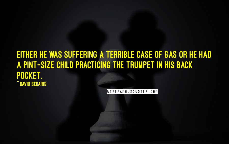 David Sedaris Quotes: Either he was suffering a terrible case of gas or he had a pint-size child practicing the trumpet in his back pocket.