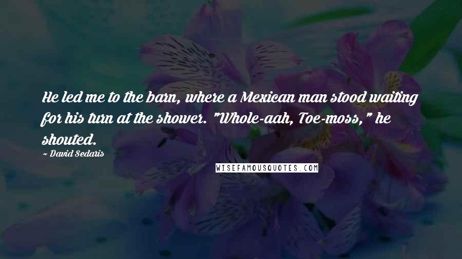 David Sedaris Quotes: He led me to the barn, where a Mexican man stood waiting for his turn at the shower. "Whole-aah, Toe-moss," he shouted.