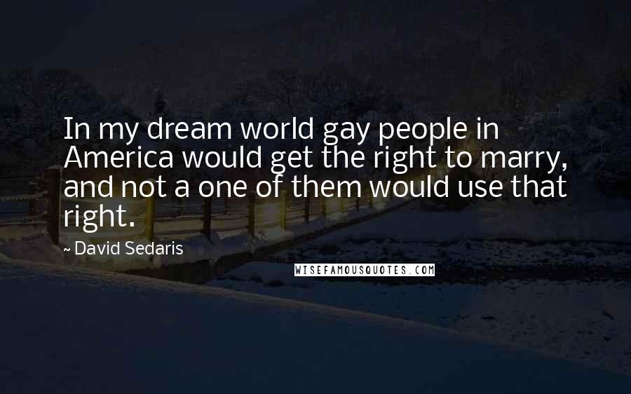 David Sedaris Quotes: In my dream world gay people in America would get the right to marry, and not a one of them would use that right.