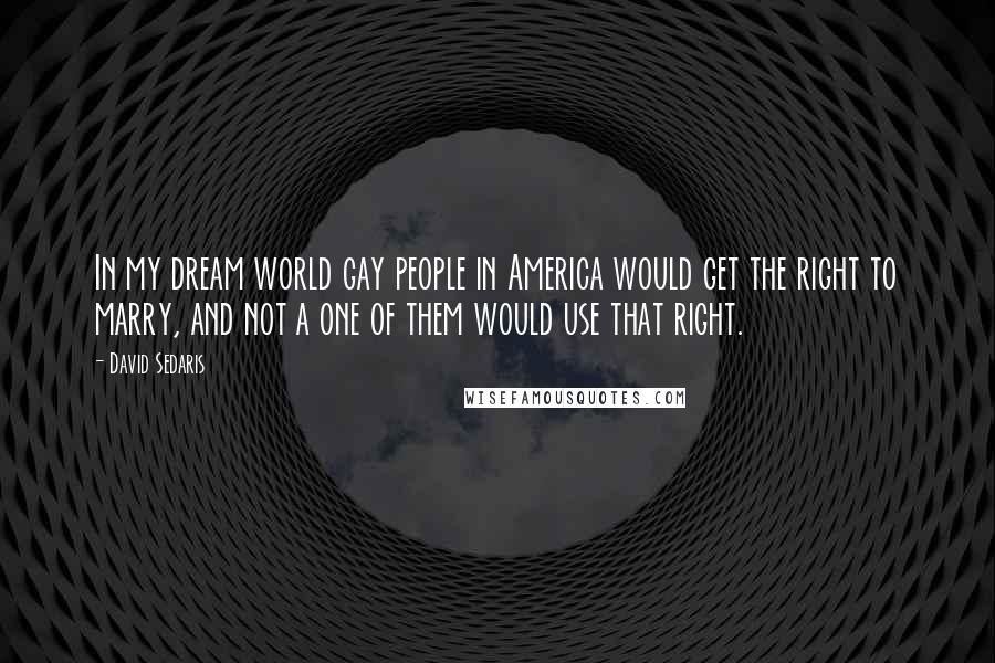 David Sedaris Quotes: In my dream world gay people in America would get the right to marry, and not a one of them would use that right.