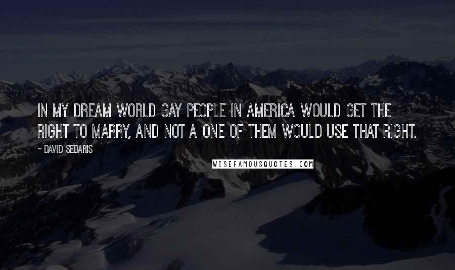 David Sedaris Quotes: In my dream world gay people in America would get the right to marry, and not a one of them would use that right.