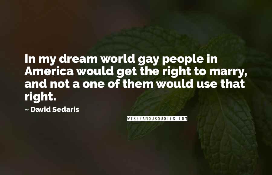 David Sedaris Quotes: In my dream world gay people in America would get the right to marry, and not a one of them would use that right.