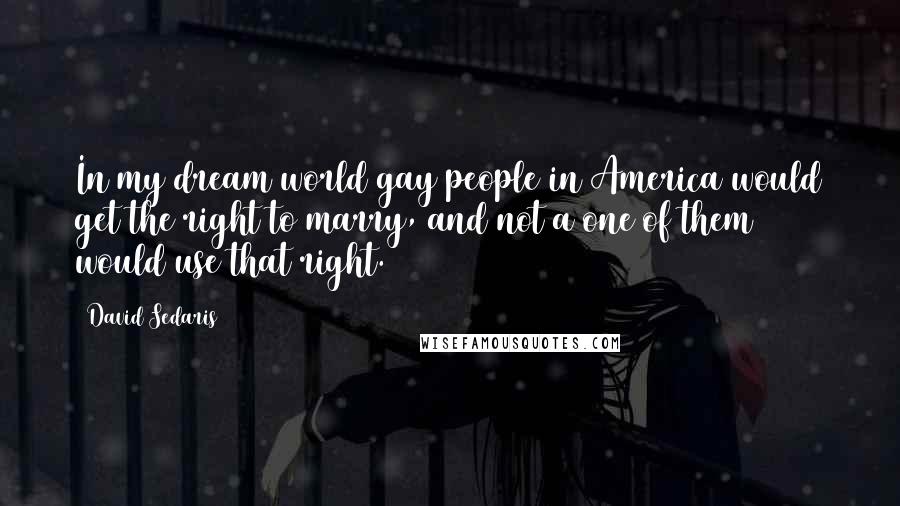 David Sedaris Quotes: In my dream world gay people in America would get the right to marry, and not a one of them would use that right.