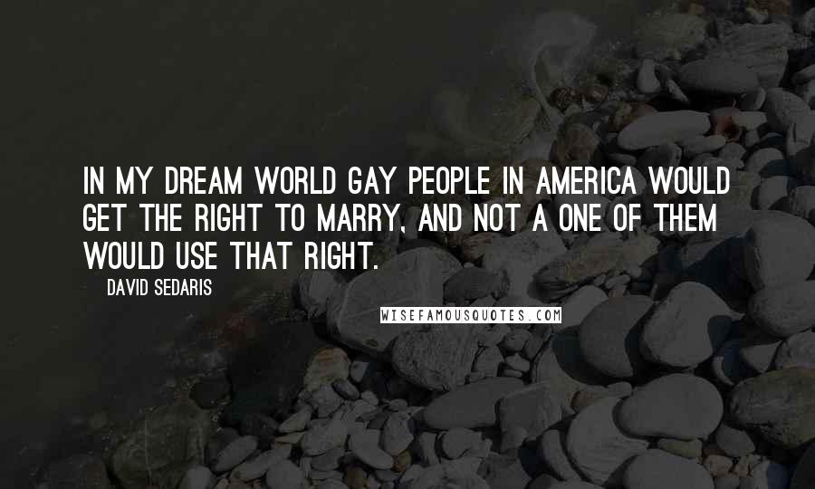 David Sedaris Quotes: In my dream world gay people in America would get the right to marry, and not a one of them would use that right.