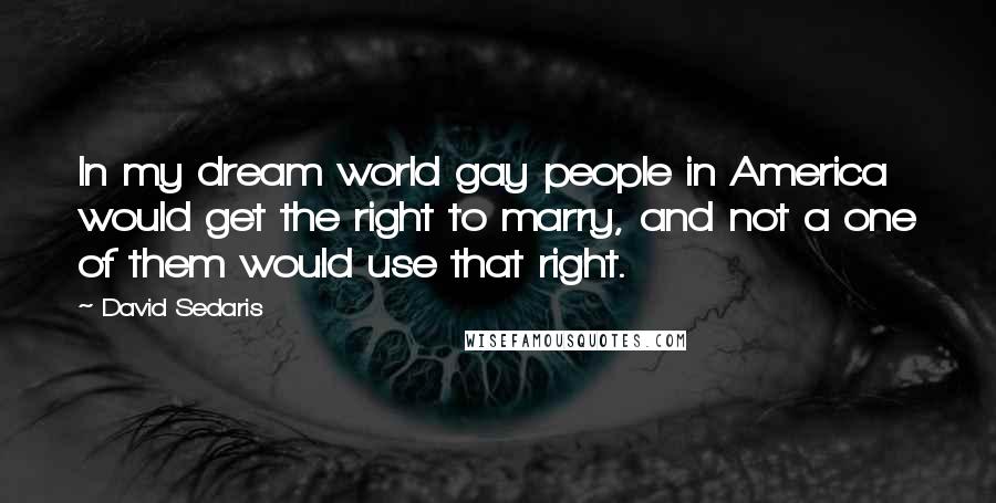 David Sedaris Quotes: In my dream world gay people in America would get the right to marry, and not a one of them would use that right.