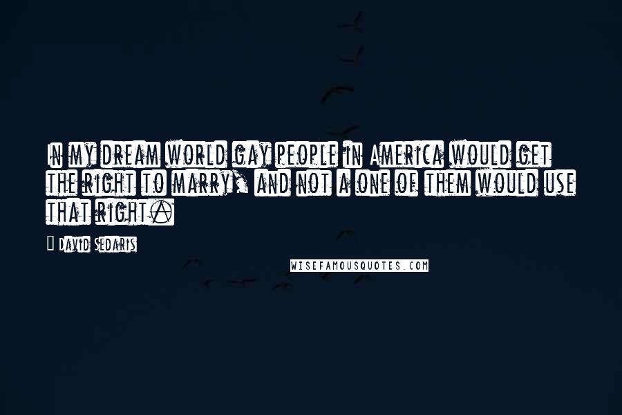 David Sedaris Quotes: In my dream world gay people in America would get the right to marry, and not a one of them would use that right.