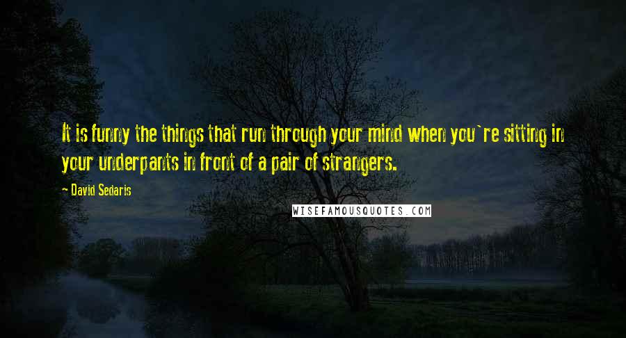 David Sedaris Quotes: It is funny the things that run through your mind when you're sitting in your underpants in front of a pair of strangers.