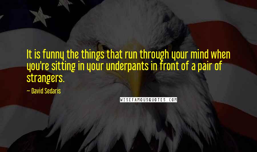 David Sedaris Quotes: It is funny the things that run through your mind when you're sitting in your underpants in front of a pair of strangers.