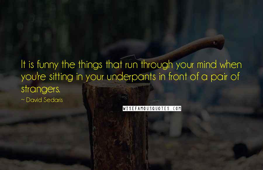 David Sedaris Quotes: It is funny the things that run through your mind when you're sitting in your underpants in front of a pair of strangers.