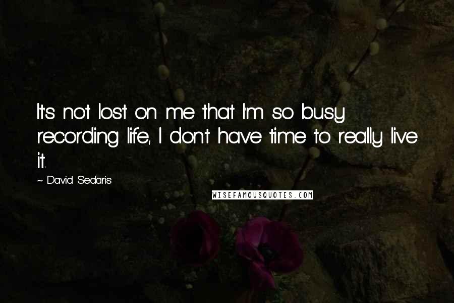 David Sedaris Quotes: It's not lost on me that I'm so busy recording life, I don't have time to really live it.