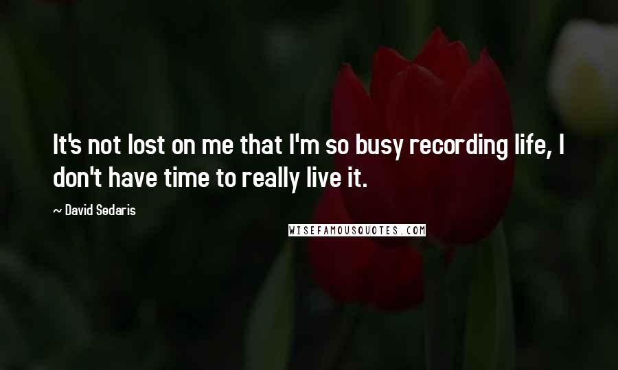 David Sedaris Quotes: It's not lost on me that I'm so busy recording life, I don't have time to really live it.