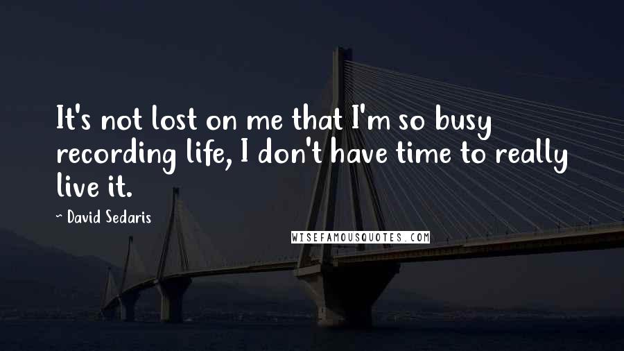 David Sedaris Quotes: It's not lost on me that I'm so busy recording life, I don't have time to really live it.