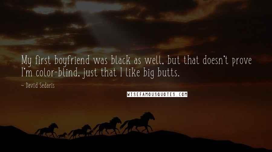 David Sedaris Quotes: My first boyfriend was black as well, but that doesn't prove I'm color-blind, just that I like big butts.