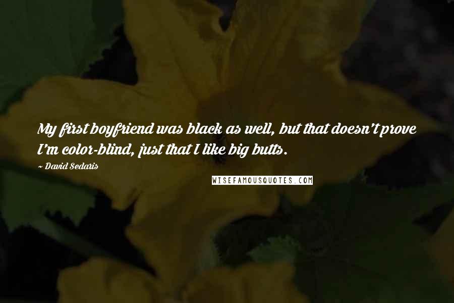 David Sedaris Quotes: My first boyfriend was black as well, but that doesn't prove I'm color-blind, just that I like big butts.