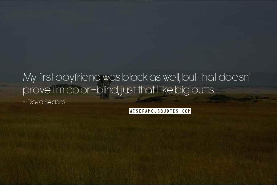 David Sedaris Quotes: My first boyfriend was black as well, but that doesn't prove I'm color-blind, just that I like big butts.