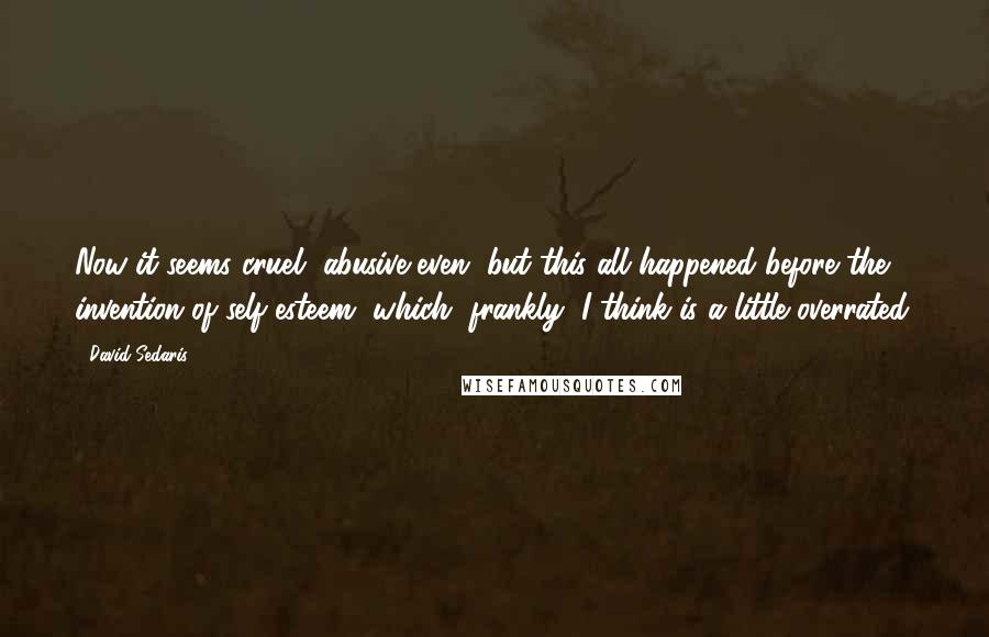 David Sedaris Quotes: Now it seems cruel, abusive even, but this all happened before the invention of self-esteem, which, frankly, I think is a little overrated.