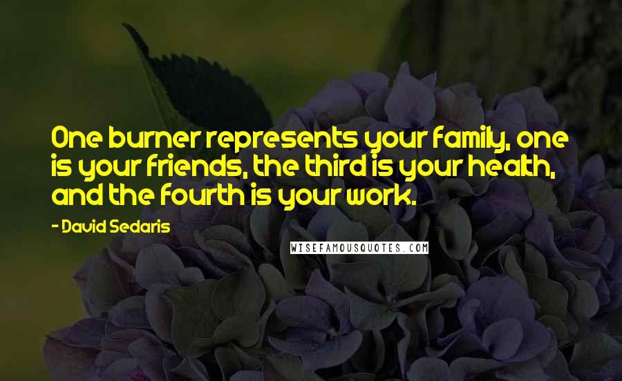 David Sedaris Quotes: One burner represents your family, one is your friends, the third is your health, and the fourth is your work.