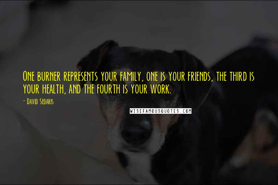 David Sedaris Quotes: One burner represents your family, one is your friends, the third is your health, and the fourth is your work.