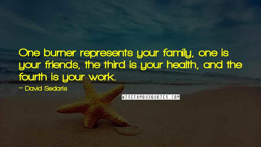David Sedaris Quotes: One burner represents your family, one is your friends, the third is your health, and the fourth is your work.