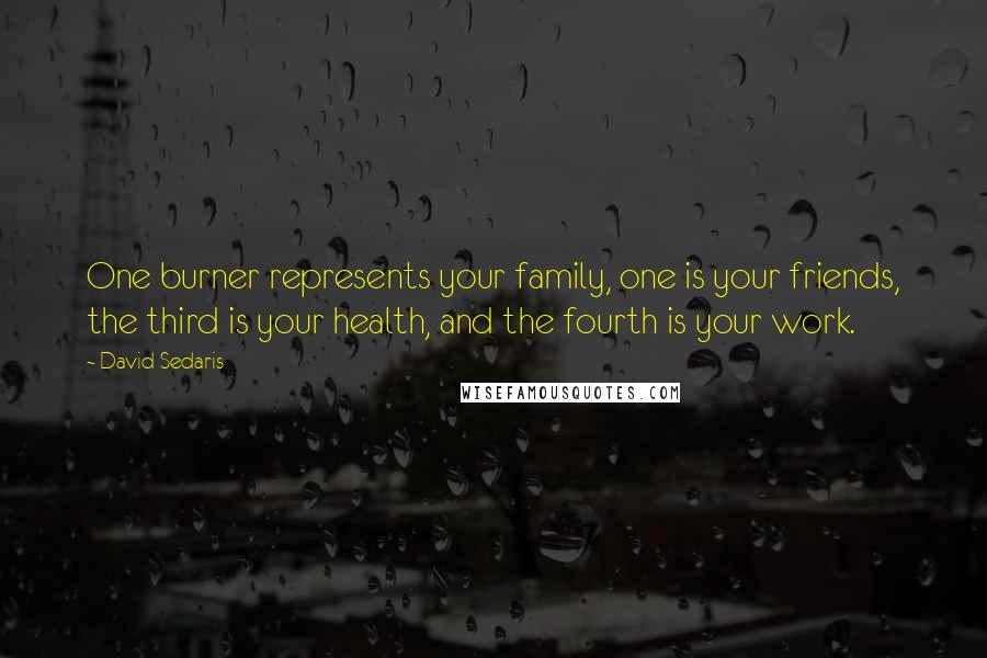 David Sedaris Quotes: One burner represents your family, one is your friends, the third is your health, and the fourth is your work.