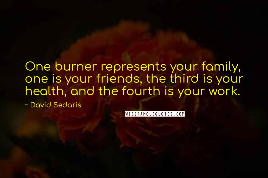 David Sedaris Quotes: One burner represents your family, one is your friends, the third is your health, and the fourth is your work.