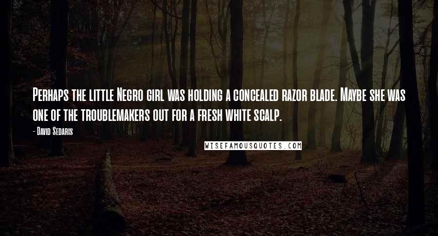 David Sedaris Quotes: Perhaps the little Negro girl was holding a concealed razor blade. Maybe she was one of the troublemakers out for a fresh white scalp.