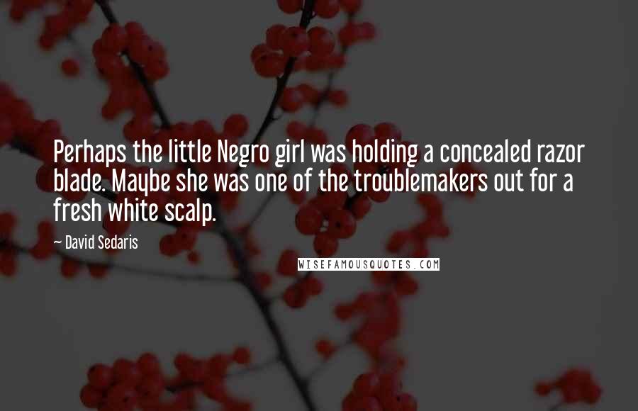 David Sedaris Quotes: Perhaps the little Negro girl was holding a concealed razor blade. Maybe she was one of the troublemakers out for a fresh white scalp.