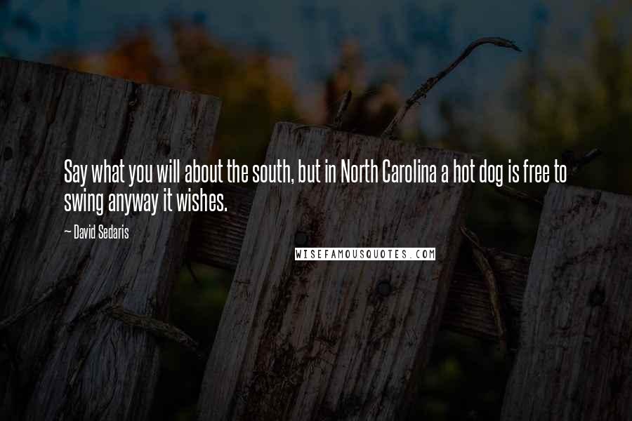 David Sedaris Quotes: Say what you will about the south, but in North Carolina a hot dog is free to swing anyway it wishes.