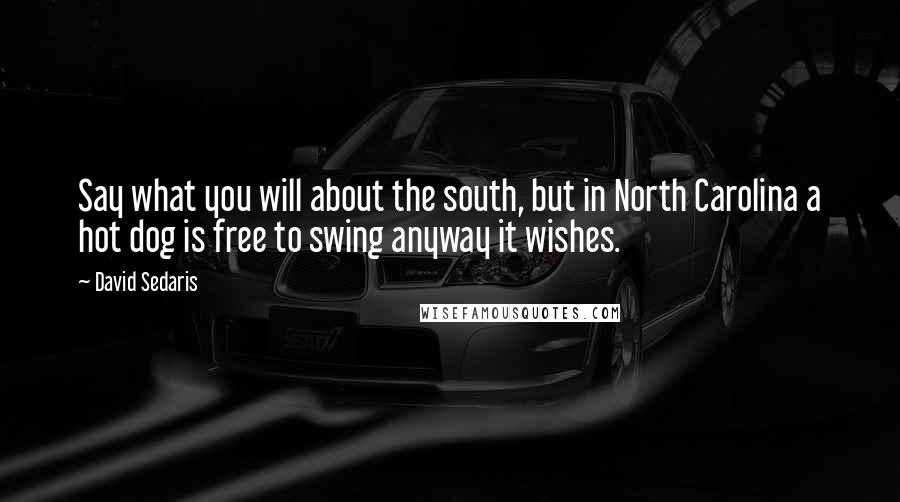 David Sedaris Quotes: Say what you will about the south, but in North Carolina a hot dog is free to swing anyway it wishes.