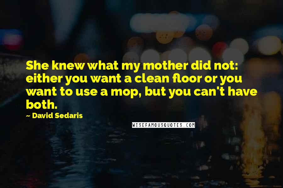 David Sedaris Quotes: She knew what my mother did not: either you want a clean floor or you want to use a mop, but you can't have both.