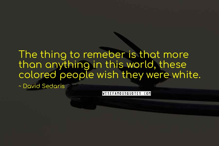 David Sedaris Quotes: The thing to remeber is that more than anything in this world, these colored people wish they were white.