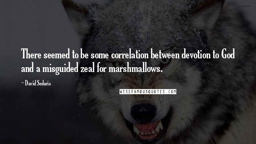 David Sedaris Quotes: There seemed to be some correlation between devotion to God and a misguided zeal for marshmallows.