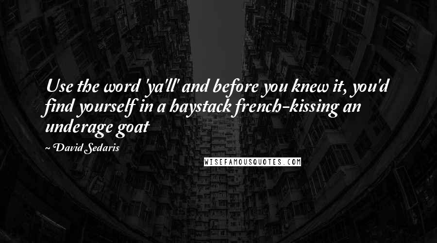 David Sedaris Quotes: Use the word 'ya'll' and before you knew it, you'd find yourself in a haystack french-kissing an underage goat