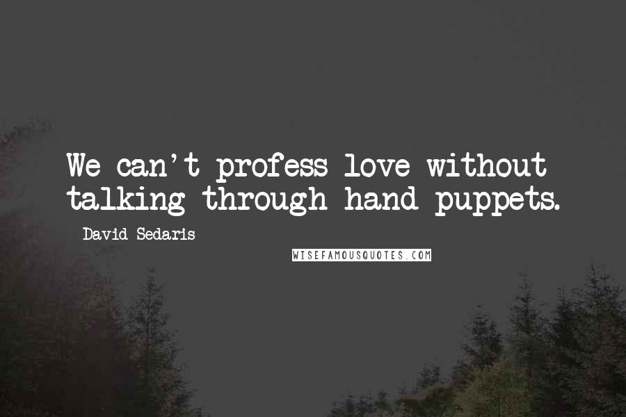 David Sedaris Quotes: We can't profess love without talking through hand puppets.