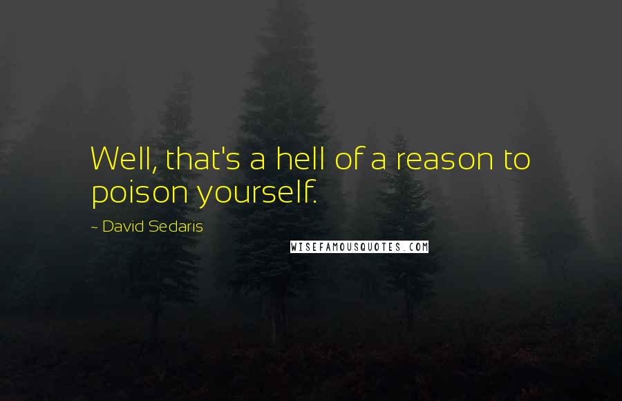 David Sedaris Quotes: Well, that's a hell of a reason to poison yourself.