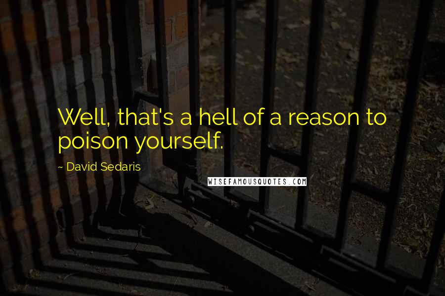 David Sedaris Quotes: Well, that's a hell of a reason to poison yourself.