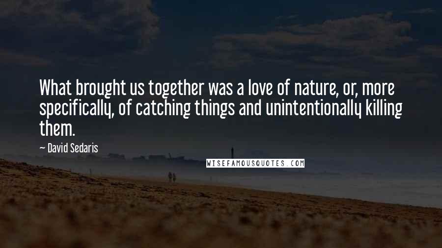 David Sedaris Quotes: What brought us together was a love of nature, or, more specifically, of catching things and unintentionally killing them.