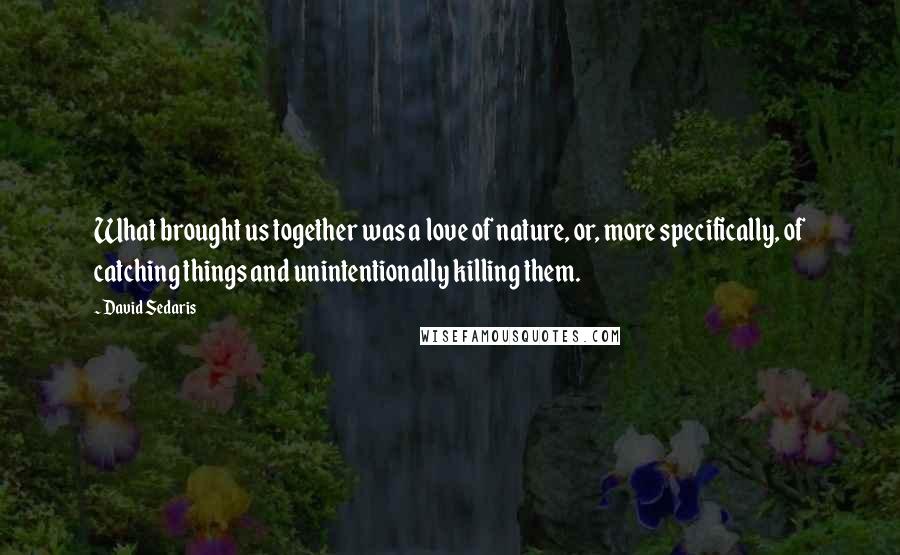 David Sedaris Quotes: What brought us together was a love of nature, or, more specifically, of catching things and unintentionally killing them.