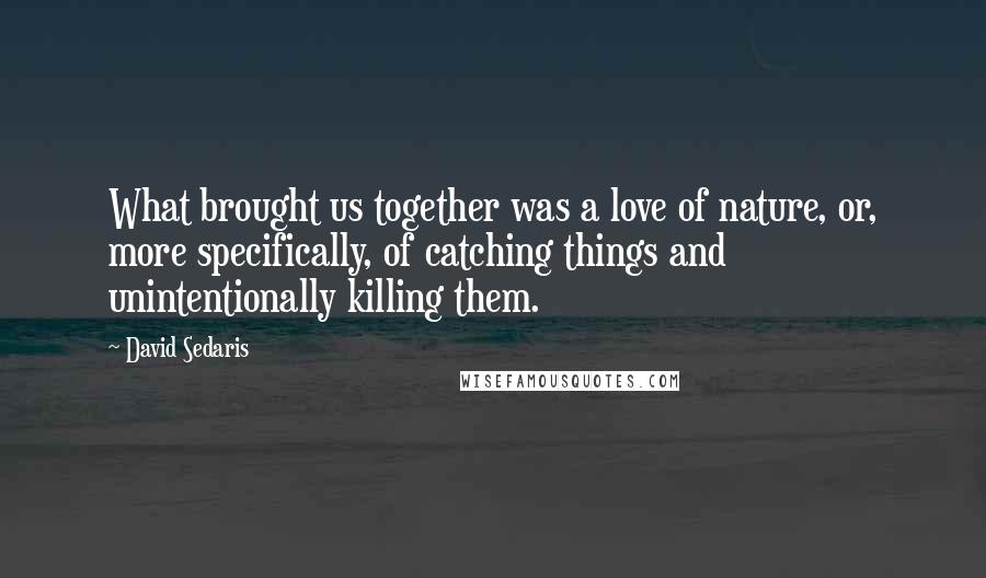 David Sedaris Quotes: What brought us together was a love of nature, or, more specifically, of catching things and unintentionally killing them.