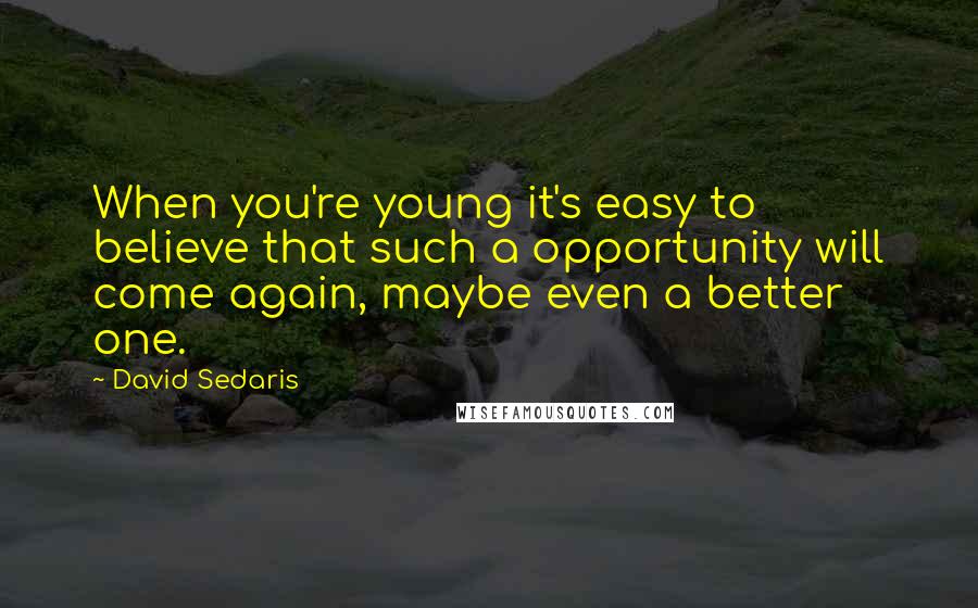 David Sedaris Quotes: When you're young it's easy to believe that such a opportunity will come again, maybe even a better one.