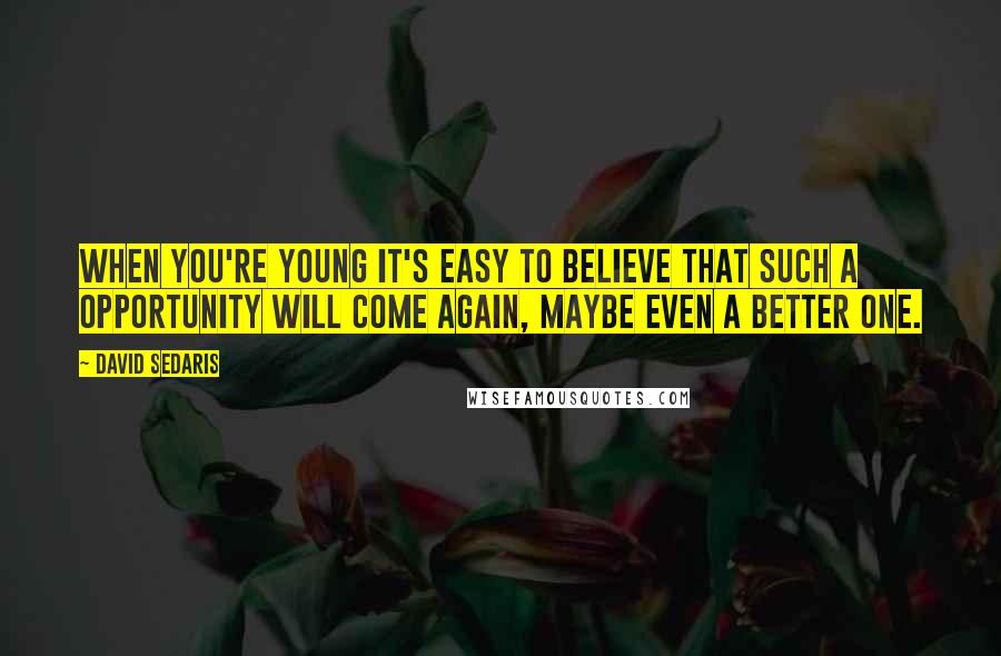 David Sedaris Quotes: When you're young it's easy to believe that such a opportunity will come again, maybe even a better one.