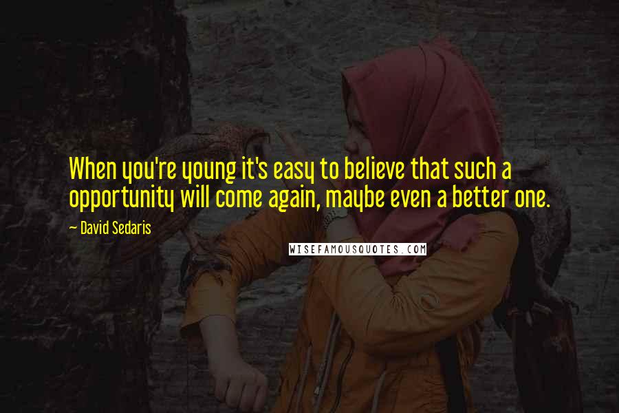 David Sedaris Quotes: When you're young it's easy to believe that such a opportunity will come again, maybe even a better one.