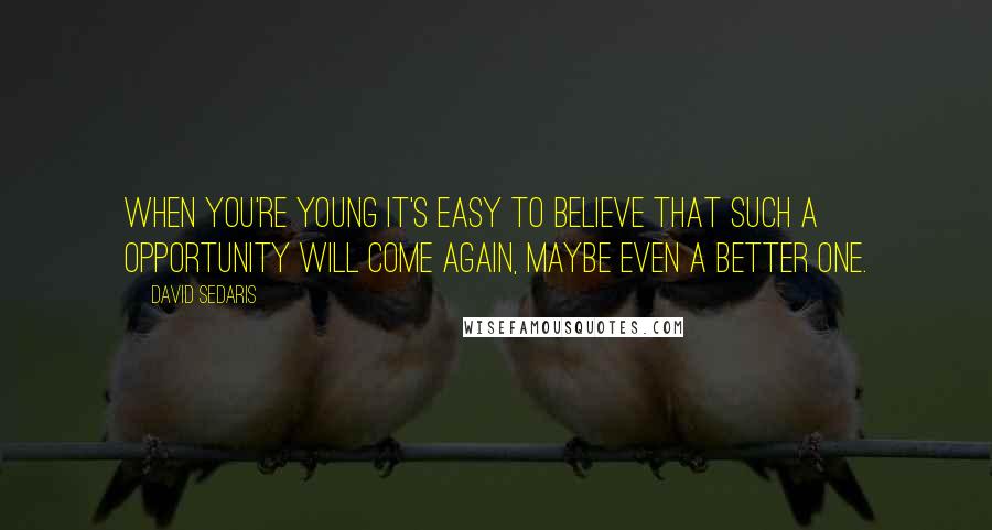 David Sedaris Quotes: When you're young it's easy to believe that such a opportunity will come again, maybe even a better one.