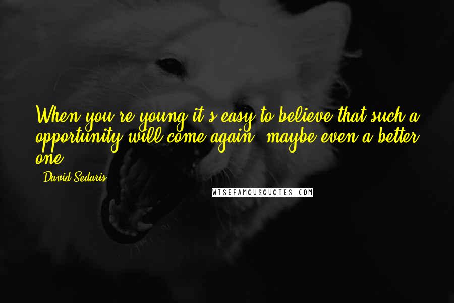 David Sedaris Quotes: When you're young it's easy to believe that such a opportunity will come again, maybe even a better one.